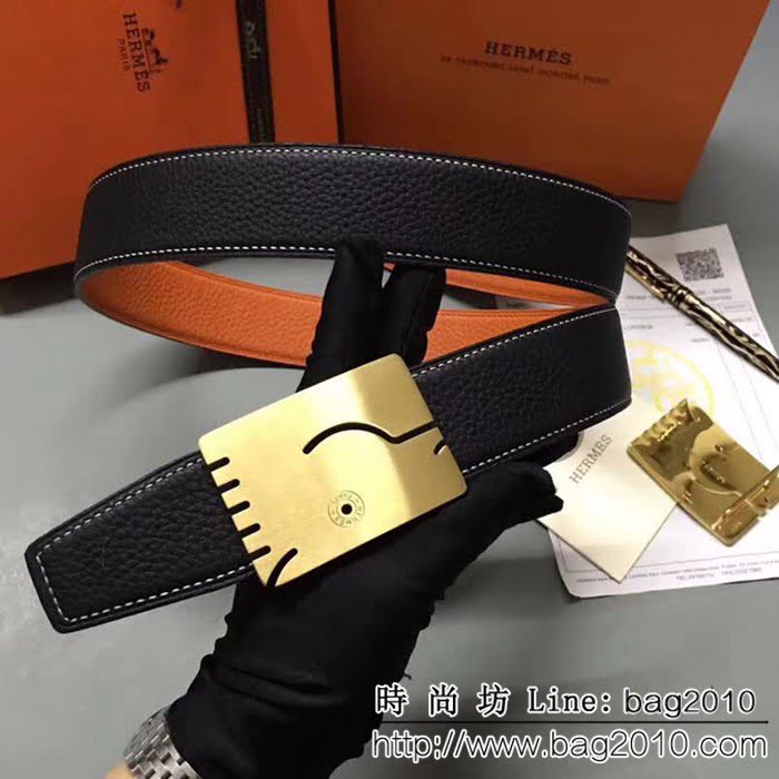 愛馬仕HERMES 純手工雙面荔枝紋 奢華精品高端男士皮帶 HHG1203